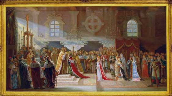 Mindaugo-karūnavimas-dail.-Adomas-Varnas-1952-1953.-Nekaltai-Pradėtosios-Švč.-Mergelės-Marijos-seserų-kongregacijos-vienuolynas-Putname-JAV