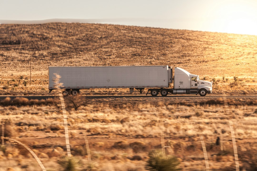 Sunkvežimis kelyje – autonominio transporto ir logistikos iliustracija