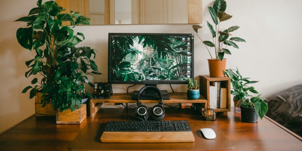 smart home speaker on wooden desk