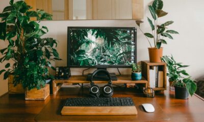 smart home speaker on wooden desk