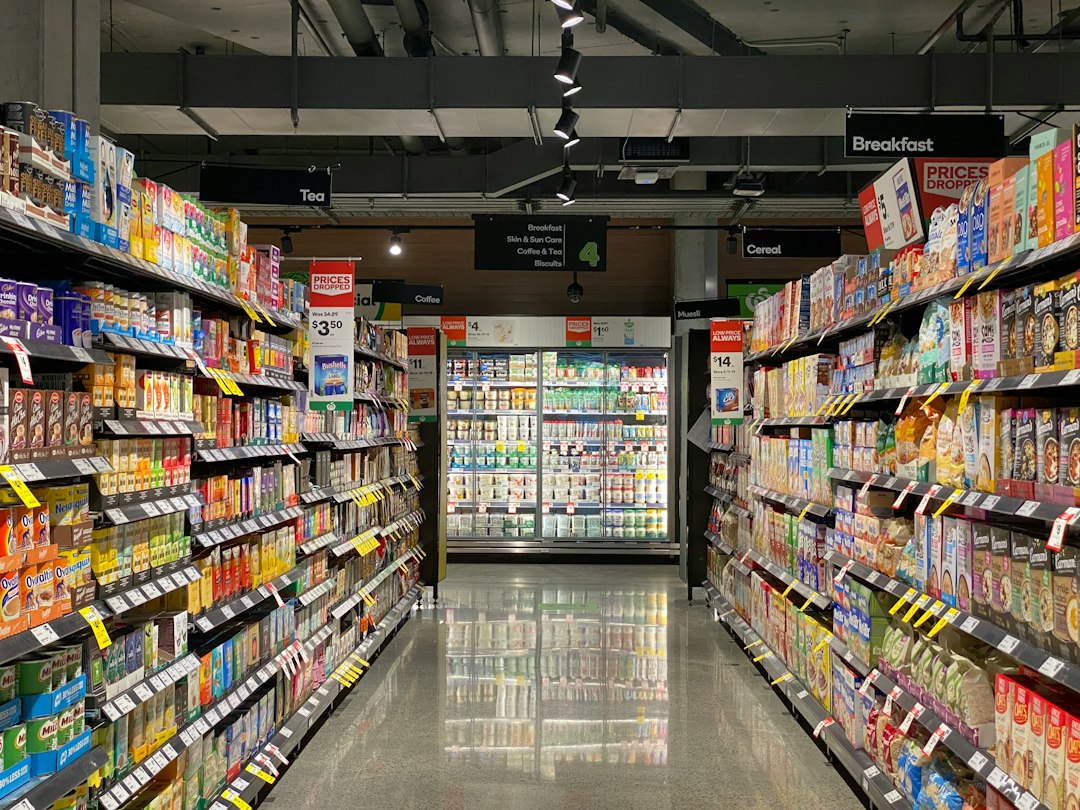 consumer goods supermarket shelves products